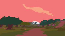 A still image screen capture from Proteus, displaying a low-poly representation of summer dawn